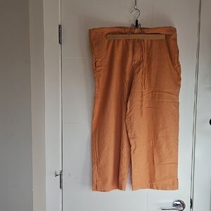 Womens Linen Orange Capri Flared Pants